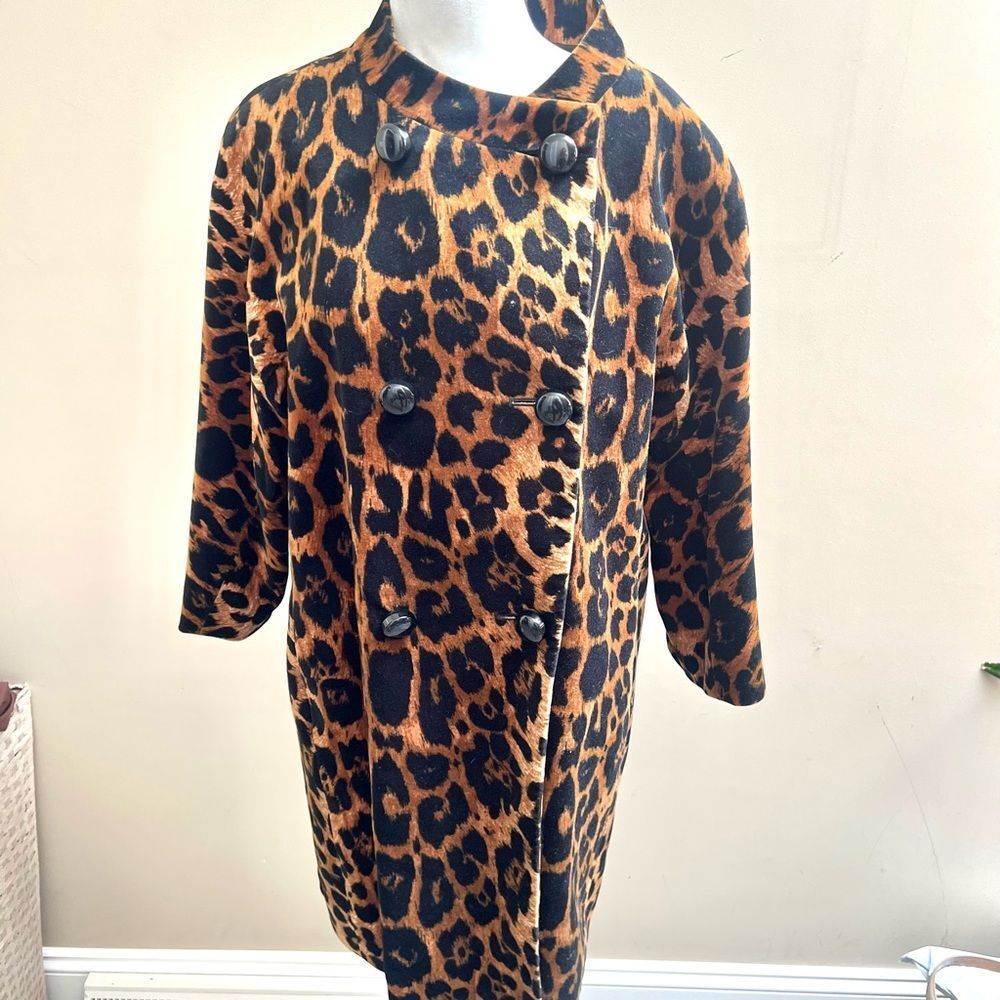 Talbots vintage Leopard Print Double-Breasted Coat - Brown/Black 10